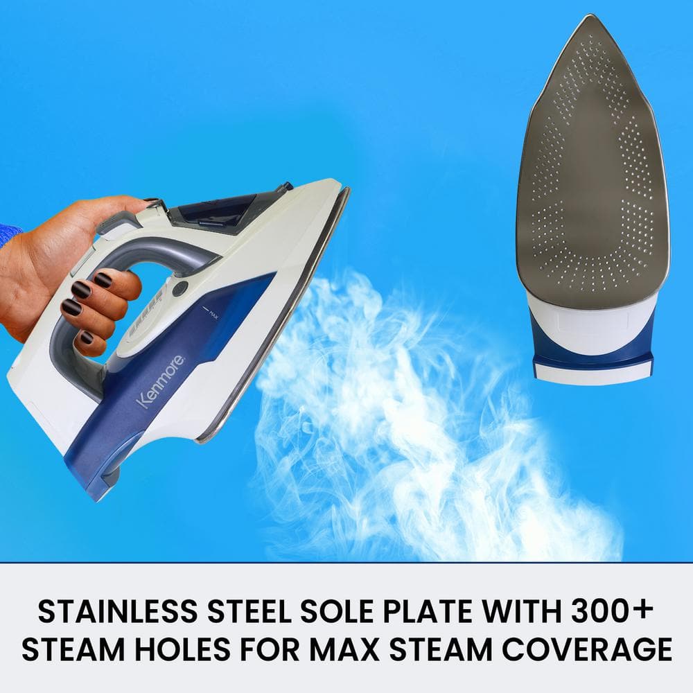 Kenmore White and Blue Digital Steam Iron with Stainless Steel Soleplate