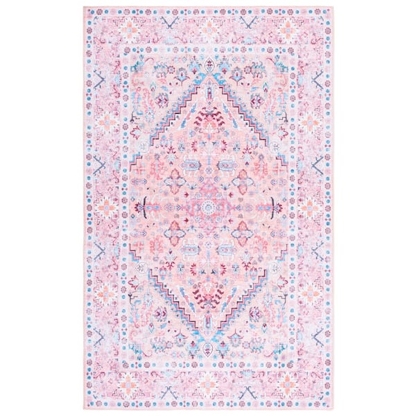 Arizona Beige/Pink 5 ft. x 8 ft. Machine Washable Ornate Floral Medallion Area Rug