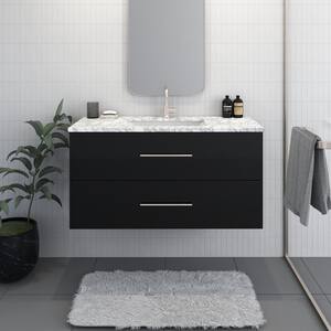Napa 48 in. W x 22 in. D Single Sink Bathroom Vanity Wall Mounted In Glossy Black With Carrera Marble Countertop