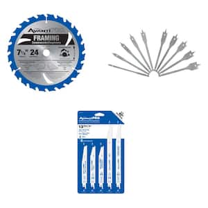 7-1/4 in. x 24 Tooth Saw Blade, 13-Pieces Wood and Metal Reciprocating Blades and 10-Pieces Spade Bit Set (24-Pieces)