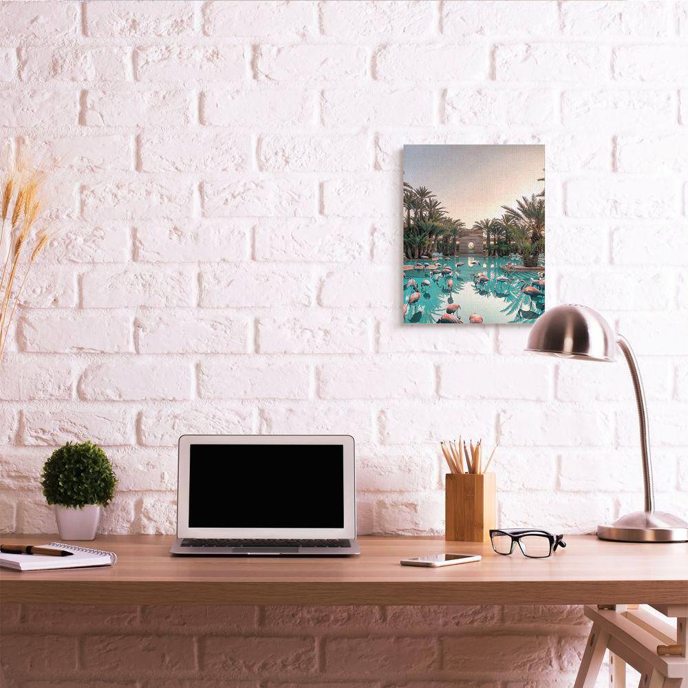 Tropical Pink Flamingo Pool Reflection Canvas Wall Art, 16 x 20