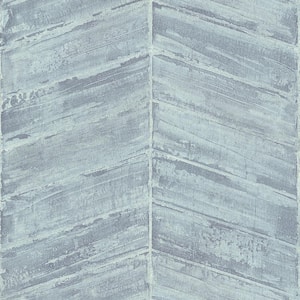 Ambiance Blue Metallic Textured Geometric Wooden Chevron Vinyl Non-Pasted Wallpaper (Covers 57.75 sq. ft.)