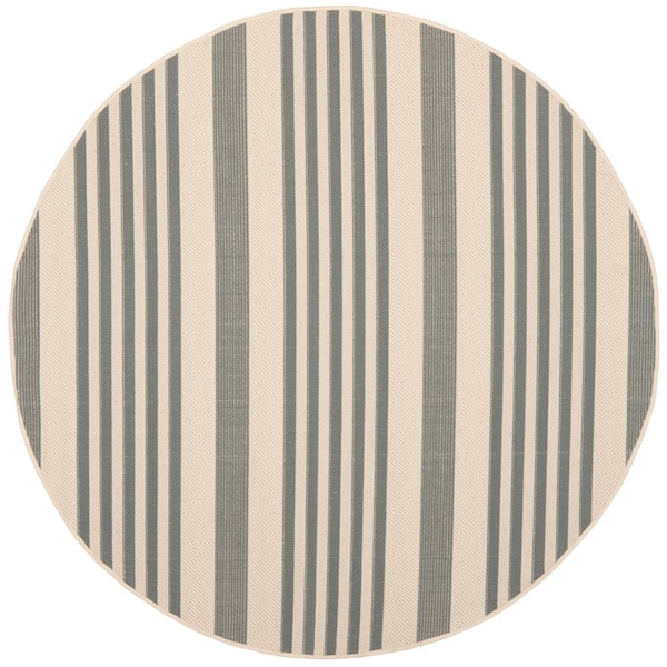 Courtyard Gray/Bone 3 ft. x 3 ft. Striped Indoor/Outdoor Round Area Rug