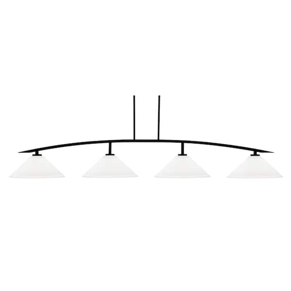 Unbranded Siena 4-Light Matte Black Billiard Light with 16 in. White Muslin Glass Shades, no bulbs included