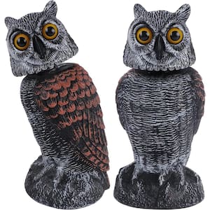 2-Pack Bird Scarecro-WattFake Owl Decoy Sculpture, Rotating Head Plastic Owl Bird Deterrents