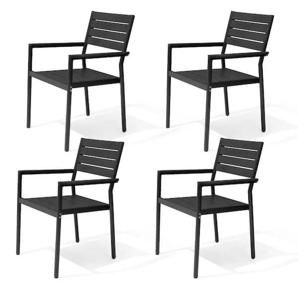 Stackable Patio Dining Chairs Modern Aluminum Armchairs Outdoor Dining chairs in Black for Garden Lawn Deck (Set of 4)