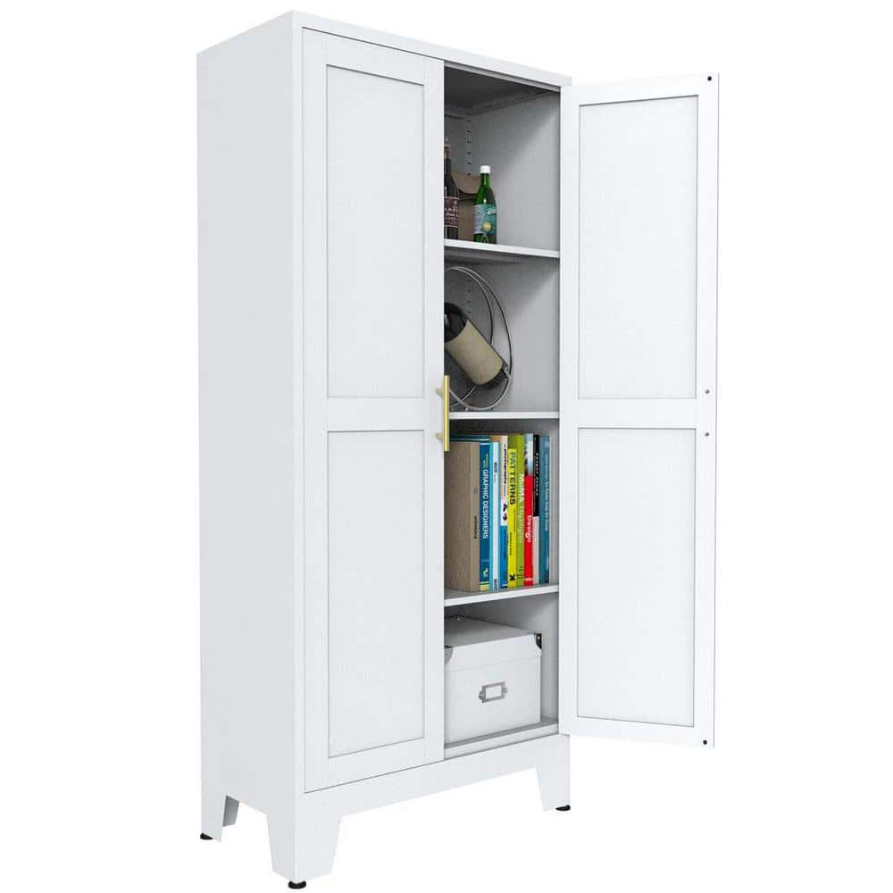 27.55 in. W x 13.78 in. D x 61 in. H White Wall Mounted Metal Linen Cabinet