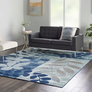 Tranquil Navy/Light Blue 9 ft. x 12 ft. Floral Contemporary Area Rug