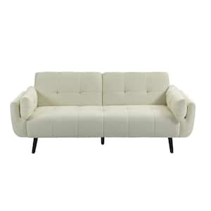 75.1 in. W Beige Modern Polyester Upholstered Convertible Folding Futon Sleeper Couch Sofa Bed