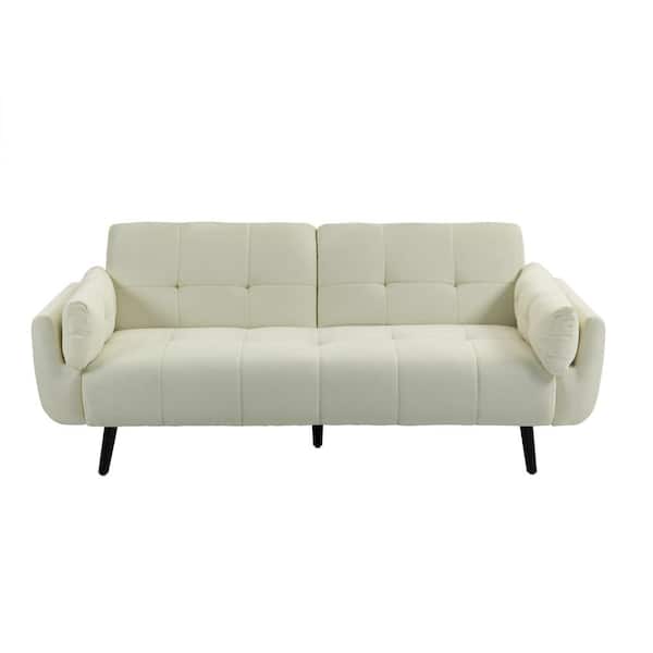Uixe 75.1 in. W Beige Modern Polyester Upholstered Convertible Folding Futon Sleeper Couch Sofa Bed