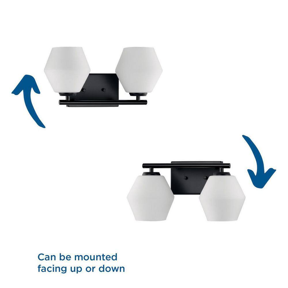 Matte Black and Opal Glass 2-Light Vanity Fixture