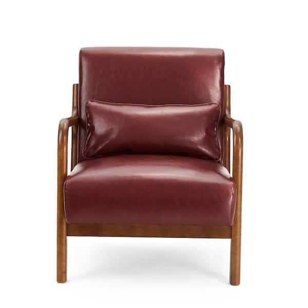 Glitzhome Mid-century Modern Red Leatherette Accent Armchair