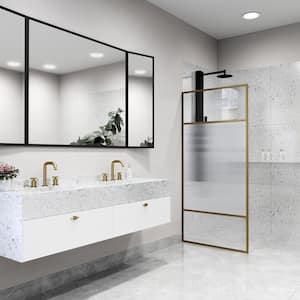 Essex 34 in. W x 74 in. H Framed Fixed Shower Screen Door in Matte Brushed Gold with 3/8 in. Fluted & Clear Glass