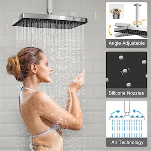 5-Spray Patterns 14 in. 1.8 GPM Round Ceiling Mount Adjustable Dual Shower Heads Handheld Shower Head in Chrome