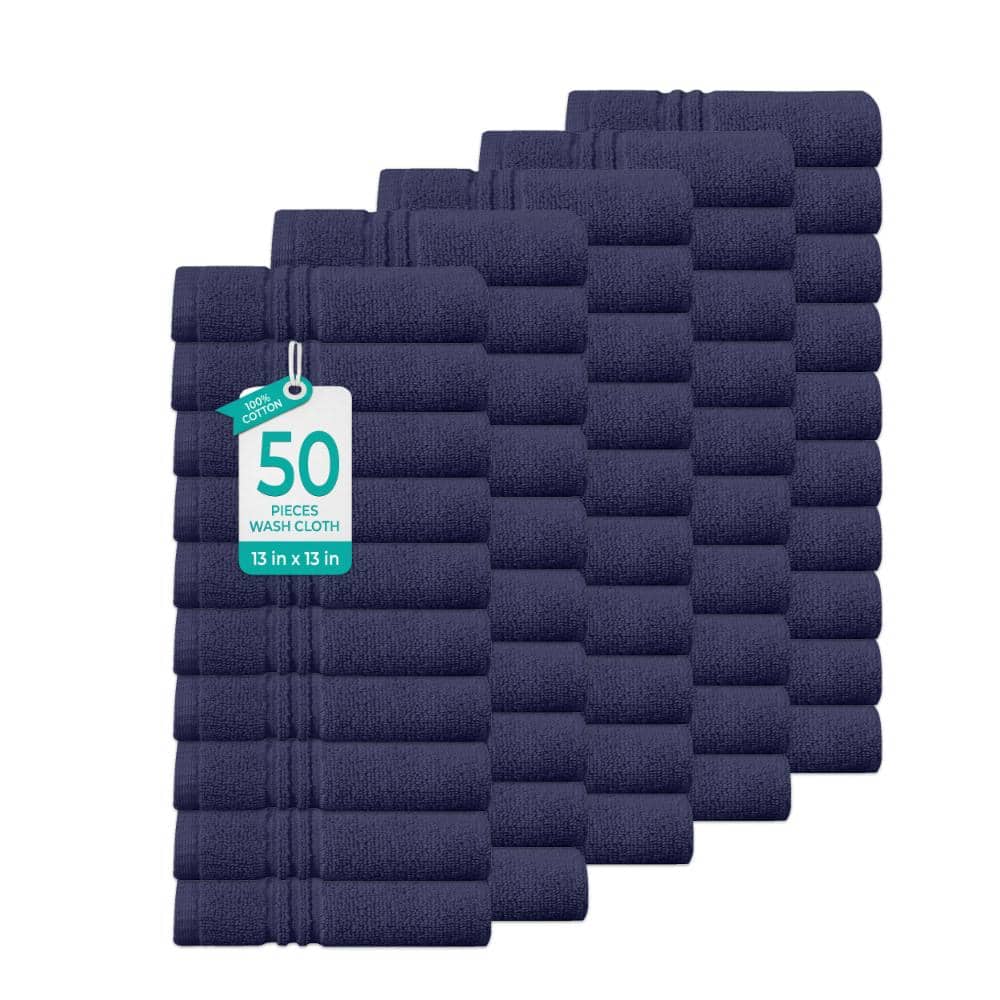 "Home Weavers Hazel 500GSM 100% Cotton Zero Twist Super Absorbent Bath Towel Set, 13""x13"" (50)(50 Wash Towels), Navy" price history on PriceWatchPro