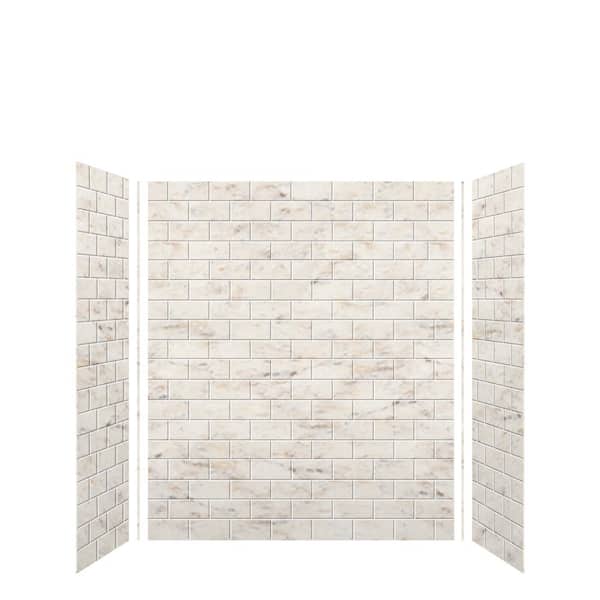 SaraMar 36 in. x 60 in. x 72 in. 3-Piece Easy Up Adhesive Alcove Shower Wall Surround in Biscotti Marble