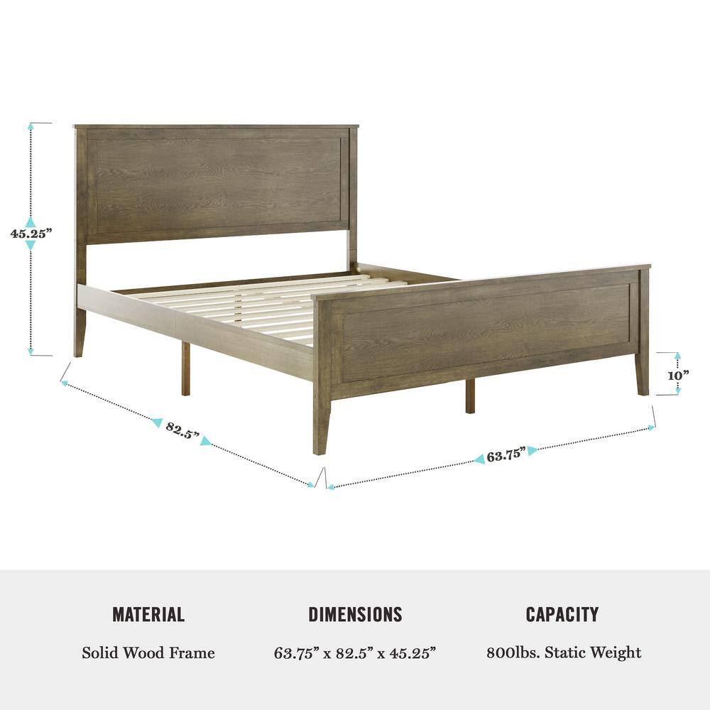 Brown Gray Queen Solid Wood Platform Bed with Headboard and Slats