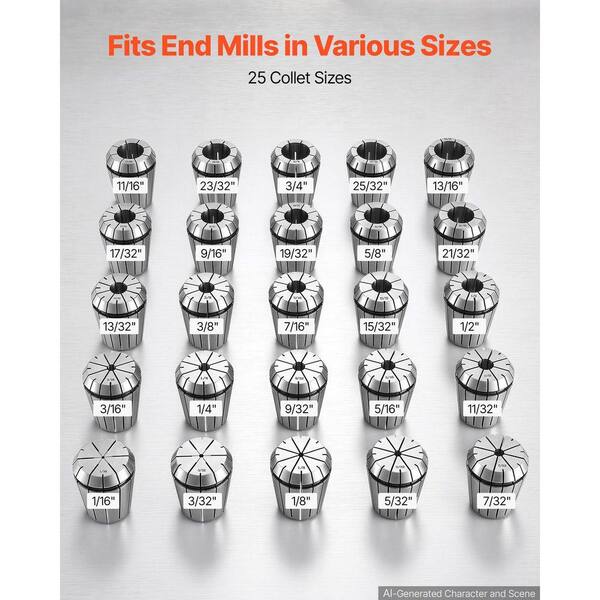 VEVOR ER32 Spring Collet Set 1/16 in. to 13/16 in. High Precision