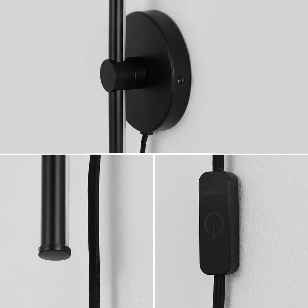 Anton 27.25" Black Iron Minimalist Dimmable Plug-In Sconce
