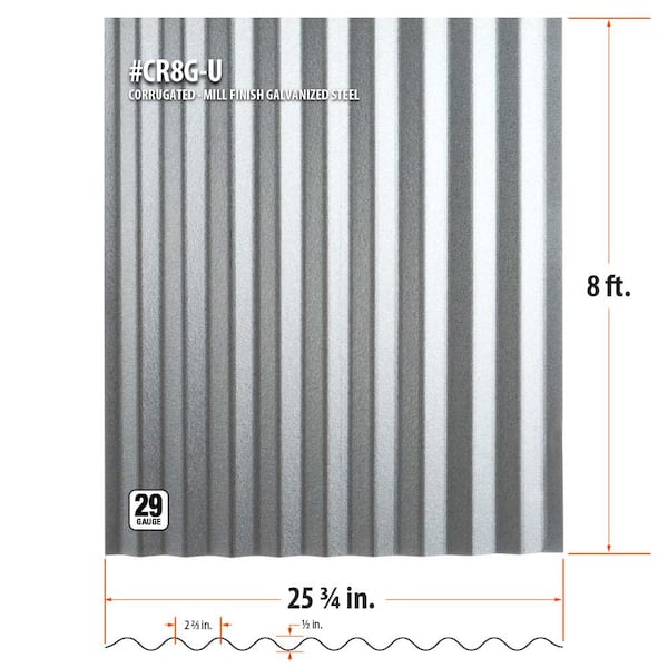Gibraltar Building Products 8 ft. Corrugated Galvanized Steel 29-Gauge Roof  Panel CR8G-U - The Home Depot
