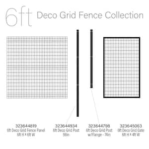 74 in. H Deco Grid Black Steel Post with Flange, Cap, and Clips