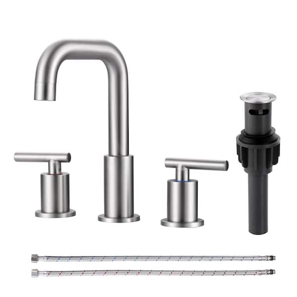 8 in. Widespread Deck Mounted Double Handle Bathroom Faucet in Brushed Nickel