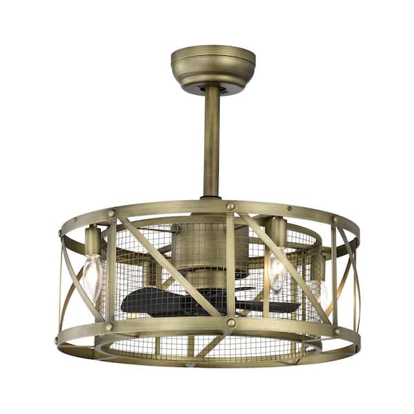 Modland Light Pro 20 in. Indoor Bronze Modern Industrial Drum Reversible Ceiling Fan with Remote Control And Wall Rack