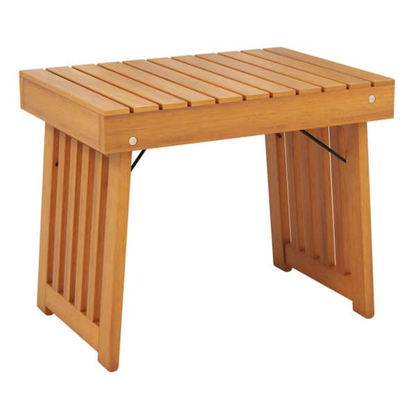 Natural Brown Acacia Wood Frame Patio Foldable Outdoor Side Table with Slatted Tabletop for Backyard