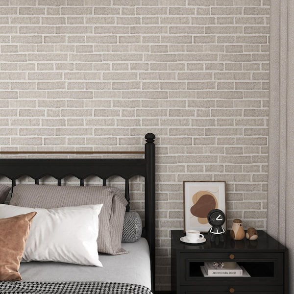 Pastel Grey Brick Peel & Stick Roll Wallpaper, Drop Match Faux Brick Contact Paper (covers 32.3 sq. ft. )