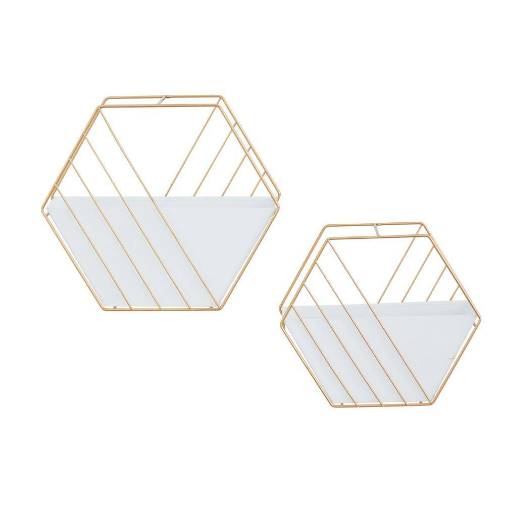 Chic Brassy Gold & White Iron Wall Planter, Medium 12" Rectangle