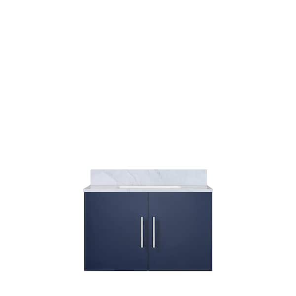 Geneva 30 in. W x 22 in. D Navy Blue Bath Vanity and Carrara Marble Top