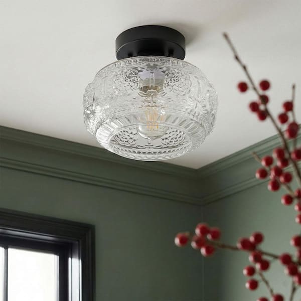 Predosola Vintage 9.45 in. 1-Light Matte Black Semi-Flush Mount