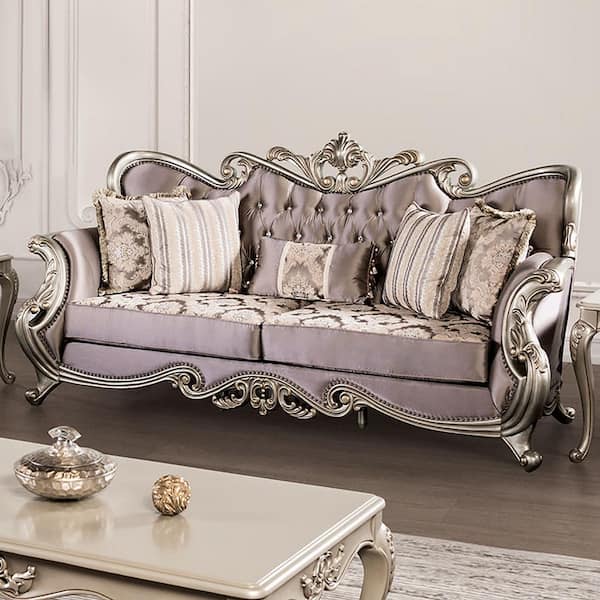 Sidney 95 in. Flared Arm Velvet Rectangle Reversible Seat Cushions Sofa in. Champagne and Purple