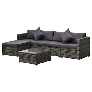Grey 6-Pieces Metal Patio Conversation Set with Grey Cushions and Center Coffee Table