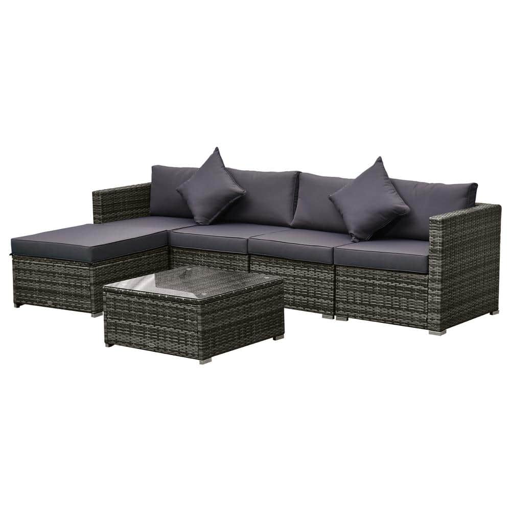 Outsunny Grey 6-Pieces Metal Patio Conversation Set with Grey Cushions and Center Coffee Table Outsunny Grey 6-Pieces Metal Patio Conversation Set with Grey Cushions and Center Coffee Table - 1