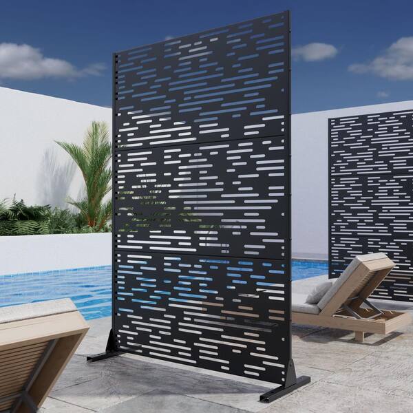 Lirago 72 in. H x 47 in. W Black Outdoor Metal Privacy