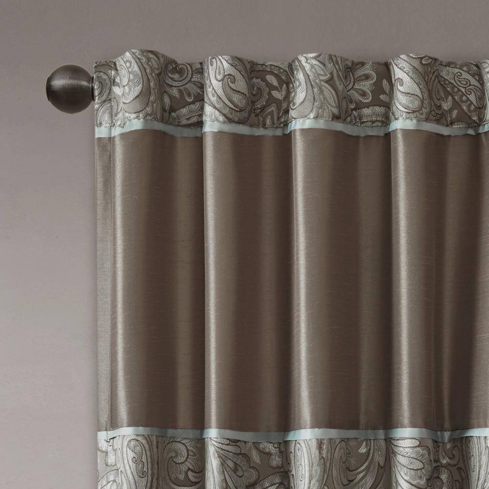 Blue and Brown Faux Silk Paisley Jacquard Curtain Panels