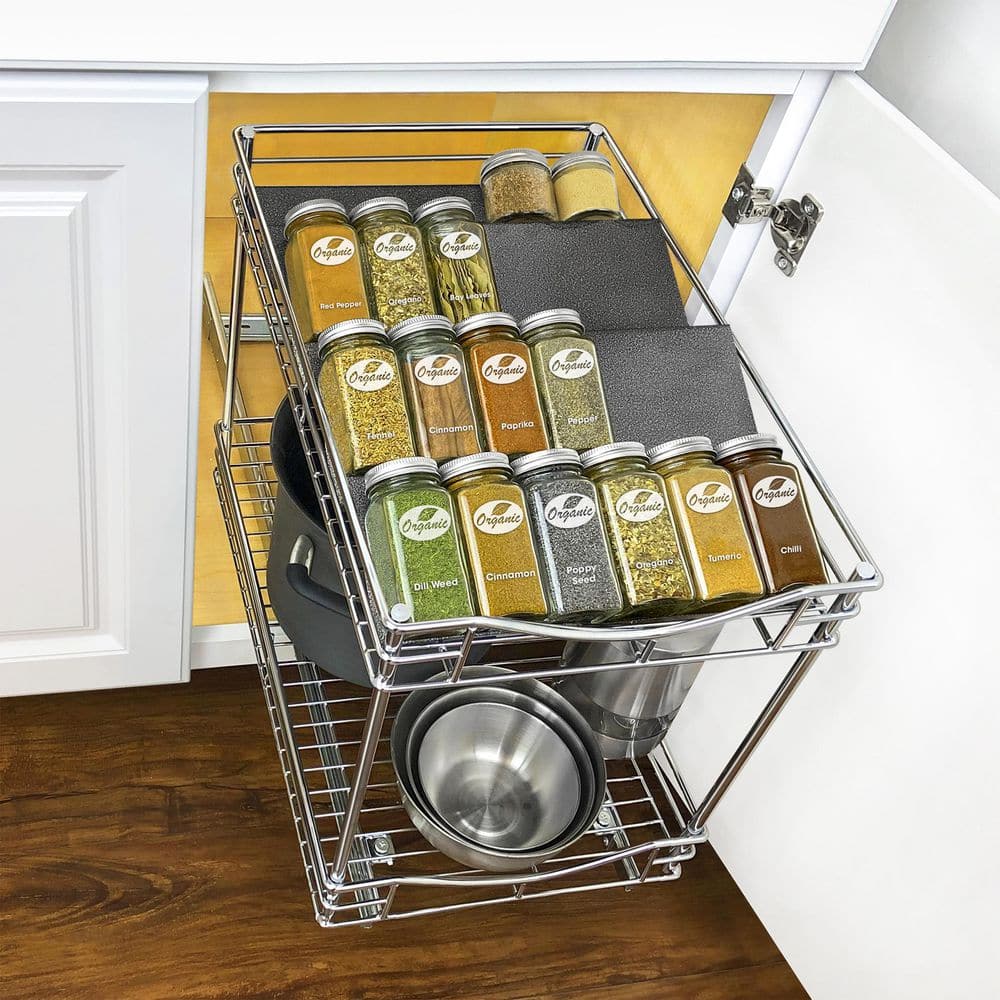 Medium Silver Metallic 4-Tier Spice Drawer Organizer