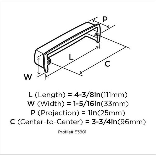 Amerock Kane 3-3/4-in (96mm) Center to Center Weathered Nickel Rectangular Cup Drawer Pull