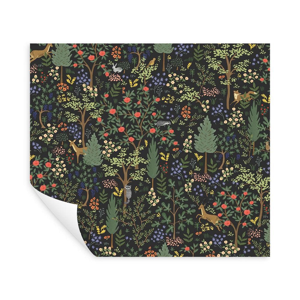 Woodland Black and Green Vinyl Peel and Stick Wallpaper
