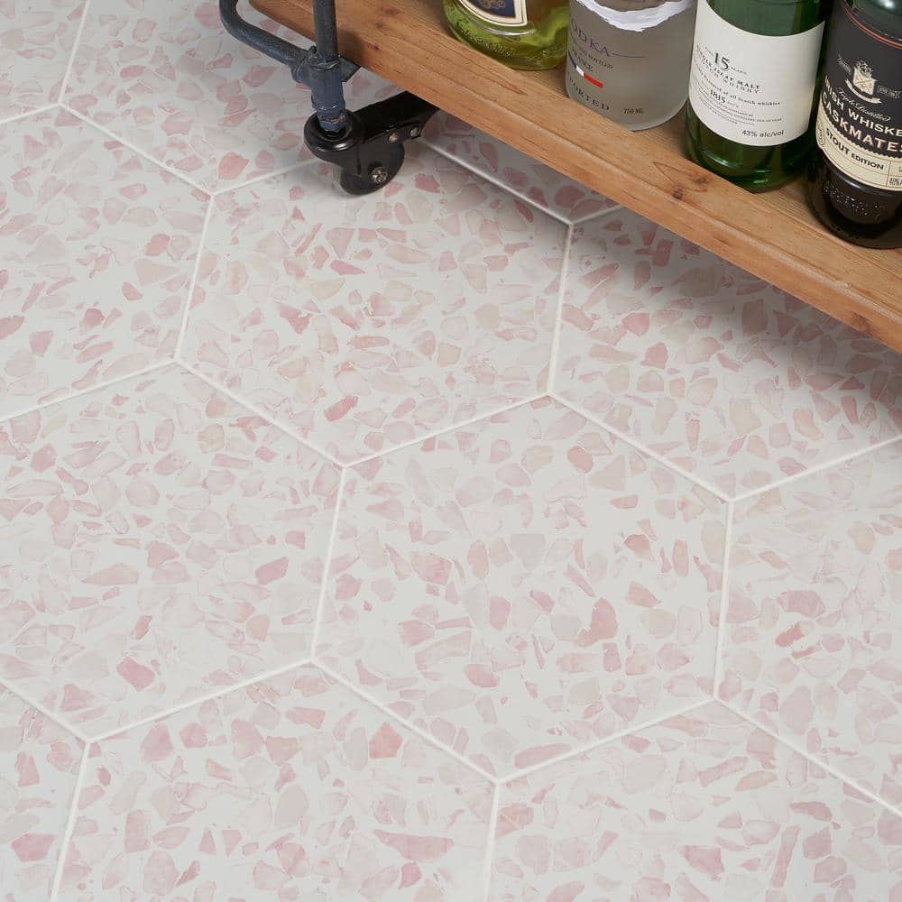 Pink Hexagon Terrazzo Look Porcelain Floor & Wall Tile