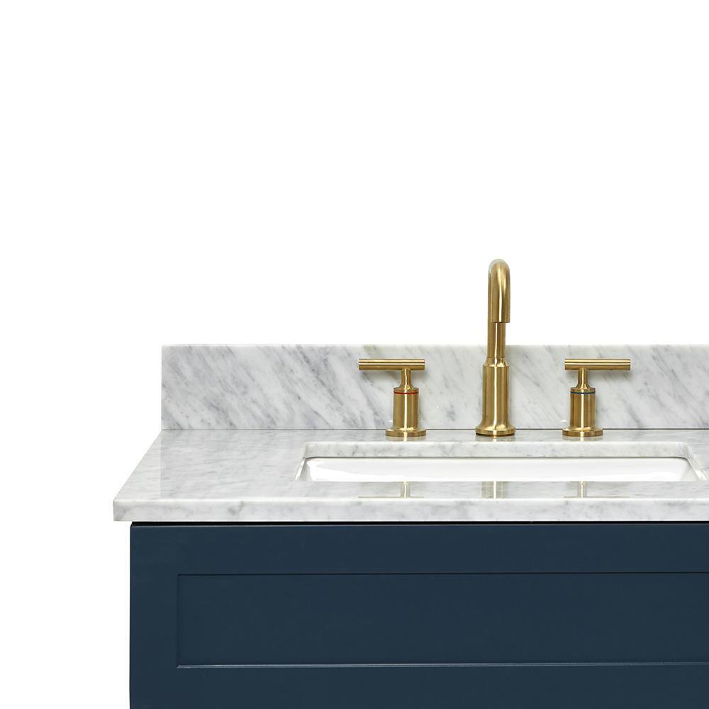 Midnight Blue Double Sink Freestanding Vanity with White Marble Top