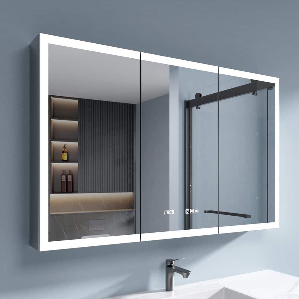 48 in. W x 30 in. H Rectangular Silver Aluminum Recessed/Surface Mount Fog Free Lighted Medicine Cabinet with Mirror price history on PriceWatchPro
