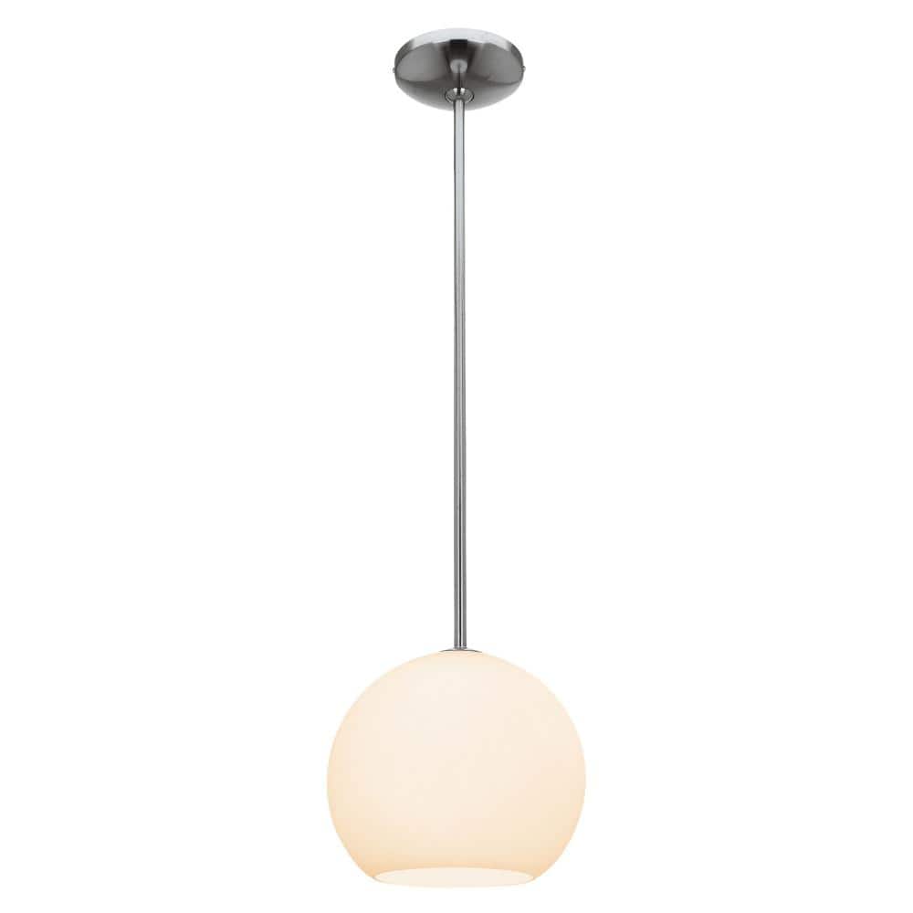 Nitrogen 1-Light Brushed Steel Shaded Pendant Light with Glass Shade