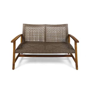 Classic Style 1-Piece High-Quality Acacia Wood Outdoor Loveseat with Solid Iron Seat Frame & Handcrafted Wicker in Teak