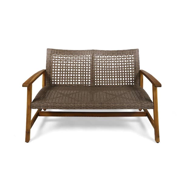 Misopily Classic Style 1-Piece High-Quality Acacia Wood Outdoor Loveseat with Solid Iron Seat Frame & Handcrafted Wicker in Teak