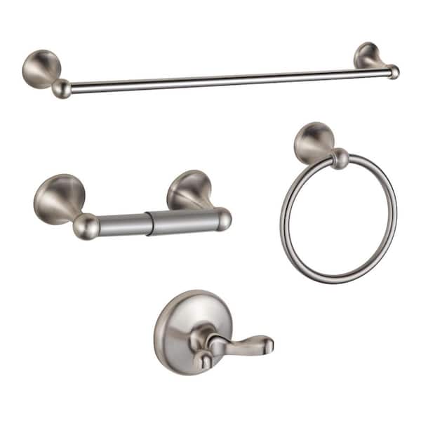 4-Piece Brushed Nickel Bathroom Hardware Set with Adjustable Expandable Towel Bar, Wall Mounted