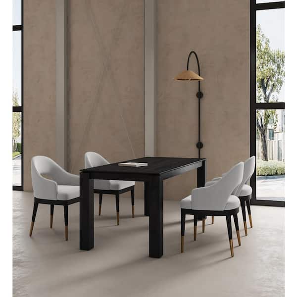 Manhattan Comfort Rockaway and Carrington 5-Piece Rectangle Black and Light Gray Ash Wood Top Dining Room Set Seats 4