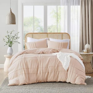 Porter 3-Piece Blush Microfiber Queen Soft Washed Pleated Duvet Cover Set