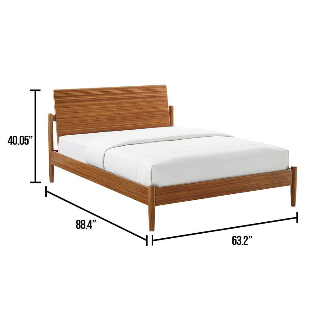 Benji Amber Queen Platform Bed with Upholstered Headboard in Bamboo